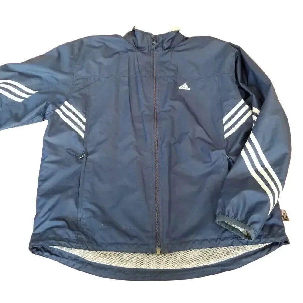 Vintage Y2K Mens Large Adidas Blue Track Windbreaker Jacket